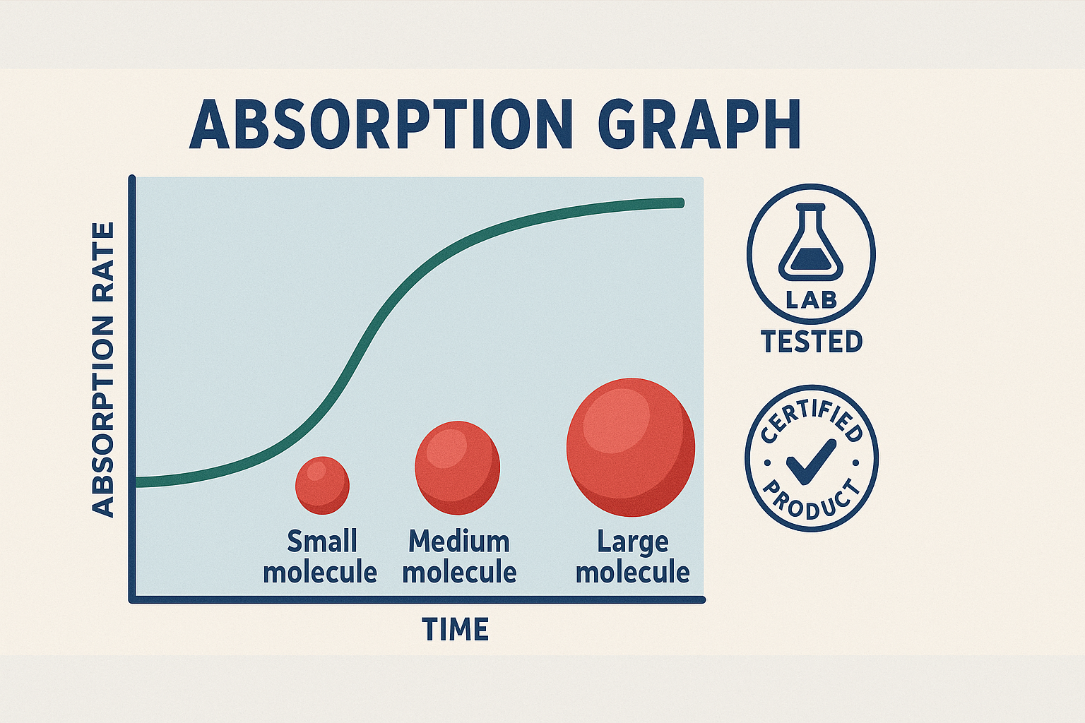 How Molecular Size Affects Absorption Rate Over Time - YSH Group Five collagen powder containers ranked from 1 to 5, displayed on a dark background with dramatic lighting.