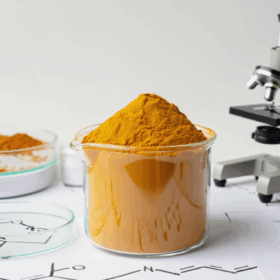 Amber bottle filled with golden curcumin capsules set against a textured gold background, with the title “The Golden Truth” and subtitle about decoding Amazon’s top curcumin supplement.