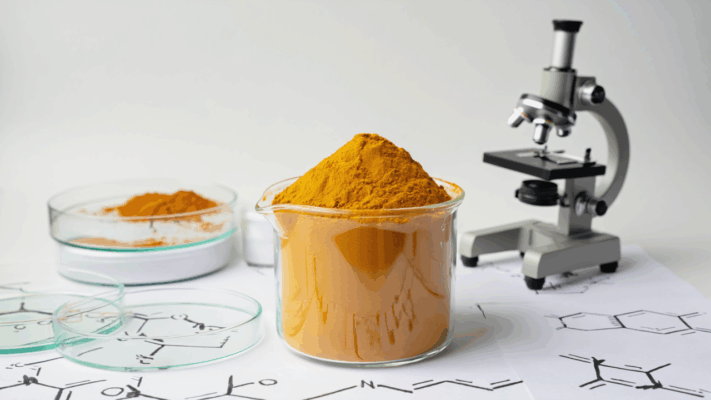 Amber bottle filled with golden curcumin capsules set against a textured gold background, with the title “The Golden Truth” and subtitle about decoding Amazon’s top curcumin supplement.