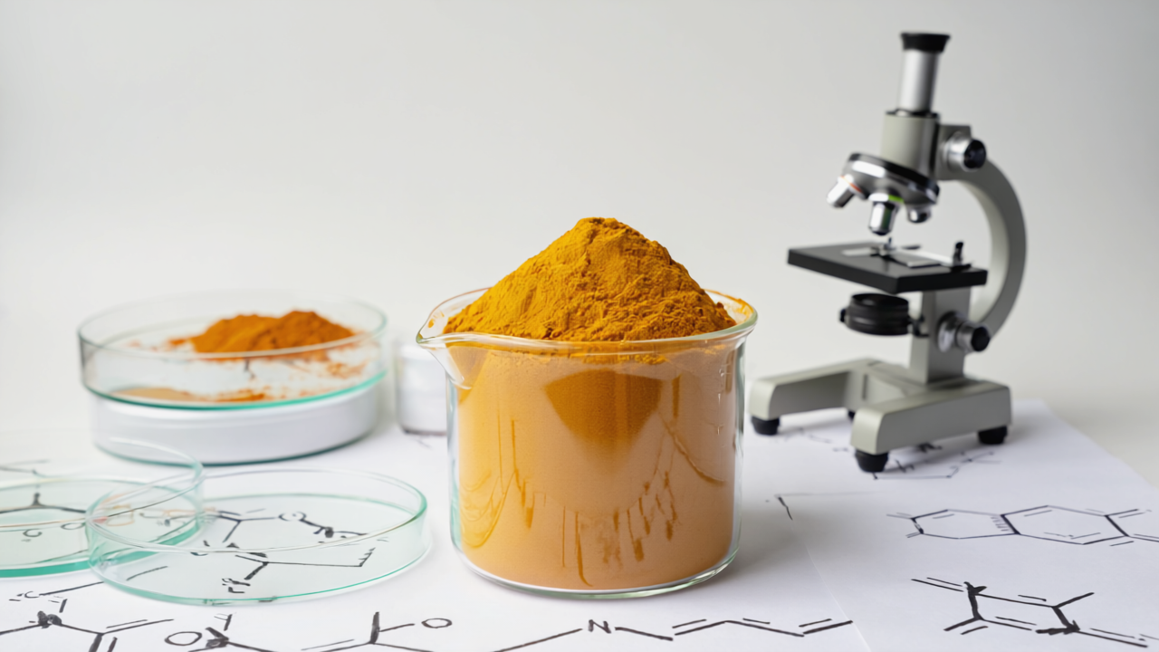 Amber bottle filled with golden curcumin capsules set against a textured gold background, with the title “The Golden Truth” and subtitle about decoding Amazon’s top curcumin supplement.