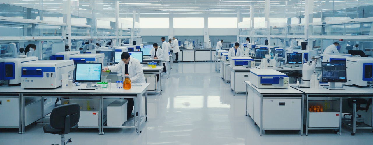 Advanced Scientific Research Facility - YSH Group Scientists working in a modern, high-tech laboratory filled with computers and lab equipment.