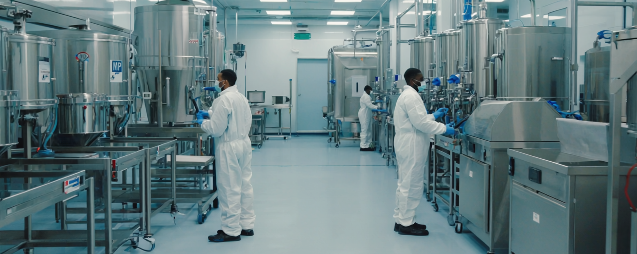 GMP-Certified Supplement Production Lab - YSH Group Technicians working in a modern cleanroom supplement manufacturing facility.