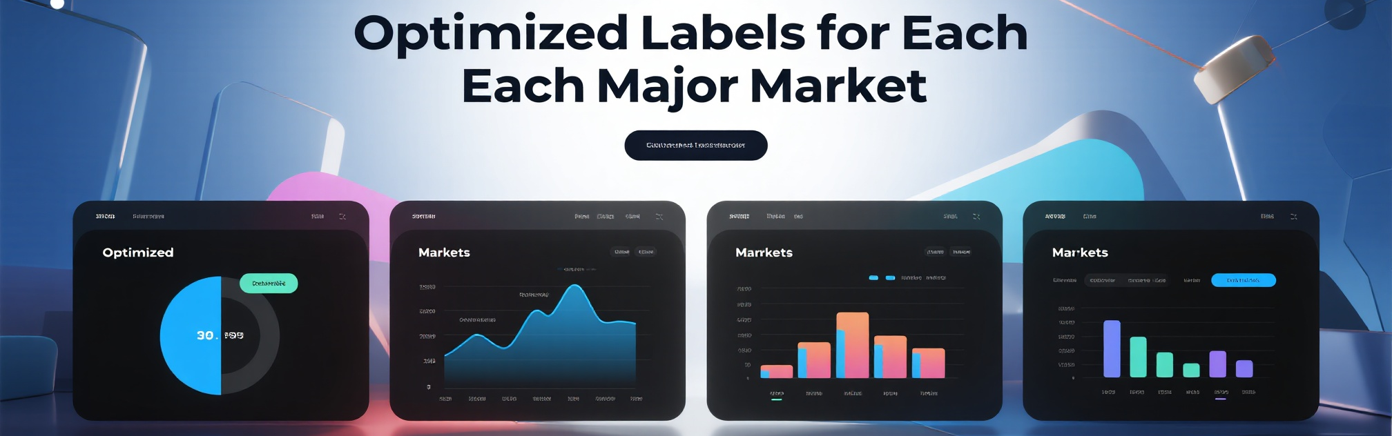 Two dark-themed digital dashboards displaying market data, one with a blue line graph and the other with orange and blue bar charts.